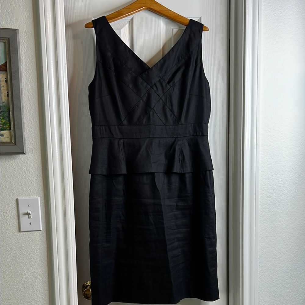 Tahari Black Tiered Sheath Midi Dress V-Neck